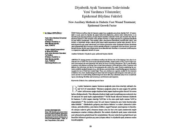 Diyabetik Ayak Yarasının Tedavisinde Yeni Yardımcı Yöntemler, Epidermal Büyüme Faktörü - Türkiye Klinikleri 2020