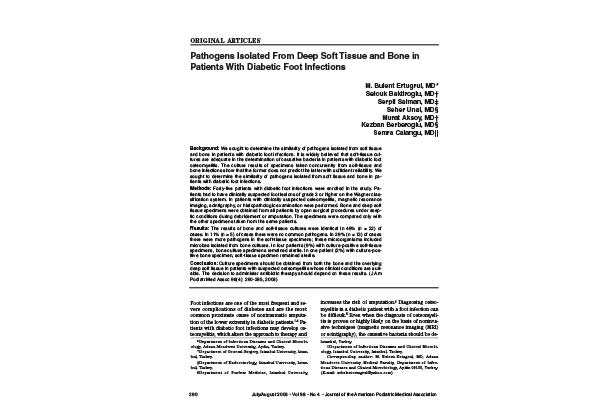 Pathogens Isolated From Deep Soft Tissue and Bone in Patients With Diabetic Foot Infections